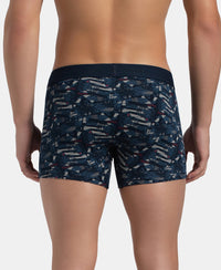 Super Combed Cotton Elastane Stretch Printed Trunk with Ultrasoft Waistband - Navy