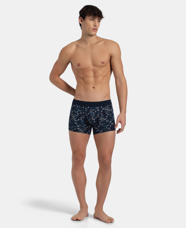 Super Combed Cotton Elastane Stretch Printed Trunk with Ultrasoft Waistband - Navy