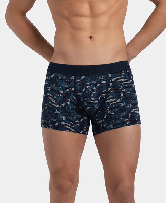 Super Combed Cotton Elastane Stretch Printed Trunk with Ultrasoft Waistband - Navy