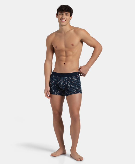 Super Combed Cotton Elastane Stretch Printed Trunk with Ultrasoft Waistband - Navy