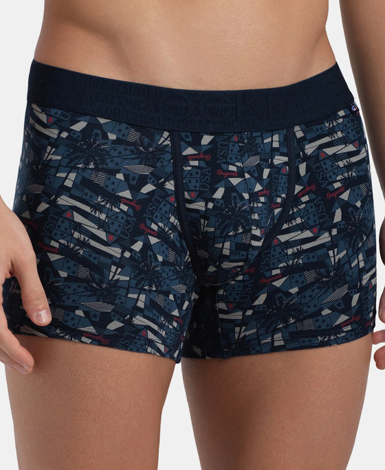 Super Combed Cotton Elastane Stretch Printed Trunk with Ultrasoft Waistband - Navy