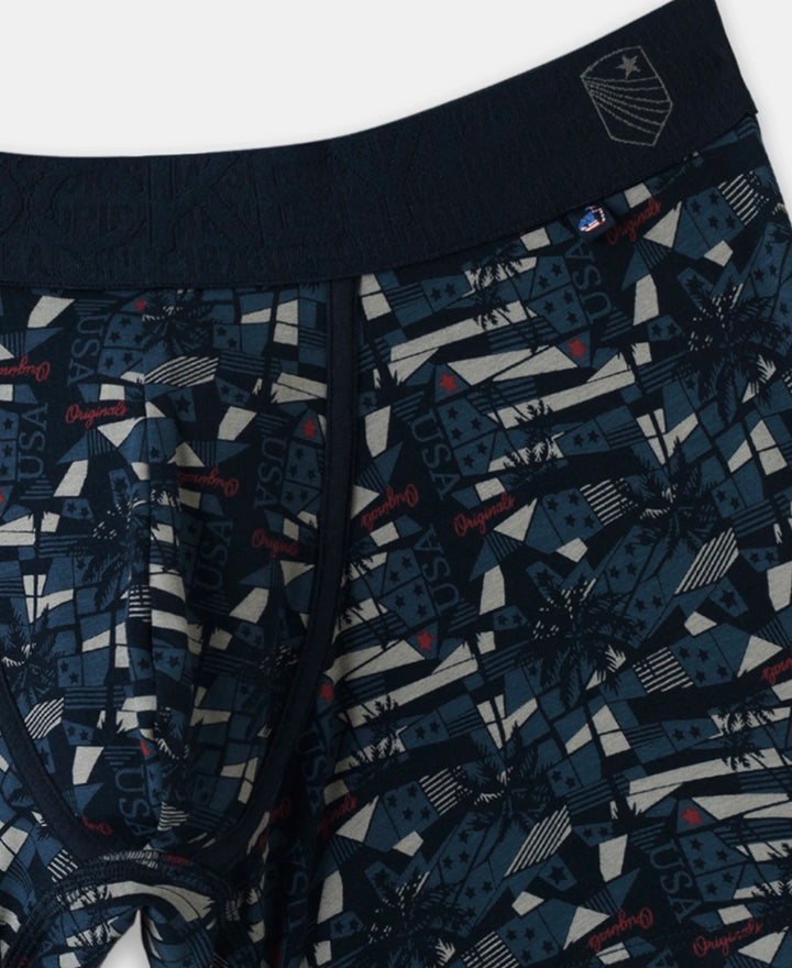 Super Combed Cotton Elastane Stretch Printed Trunk with Ultrasoft Waistband - Navy