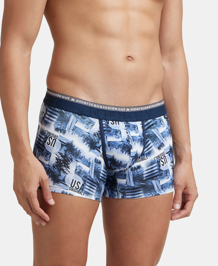 Super Combed Cotton Elastane Stretch Printed Trunk with Ultrasoft Waistband - White & Navy