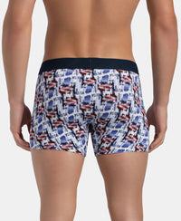 Super Combed Cotton Elastane Stretch Printed Trunk with Ultrasoft Waistband - White & Navy