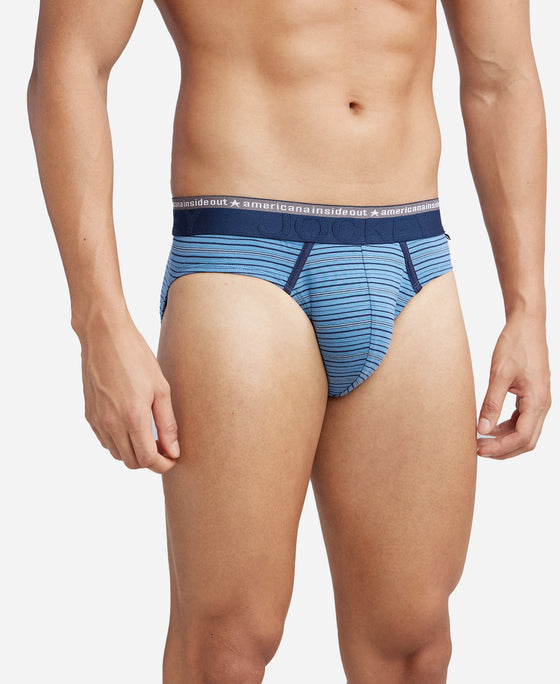 Super Combed Cotton Elastane Stretch Striped Brief with Ultrasoft Waistband - Blue Heaven