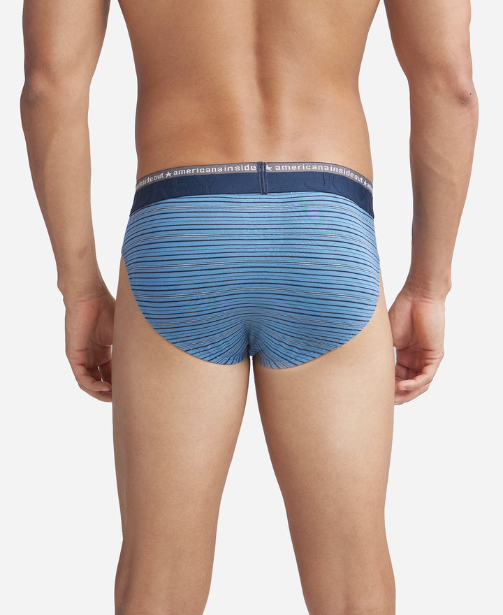 Super Combed Cotton Elastane Stretch Striped Brief with Ultrasoft Waistband - Blue Heaven