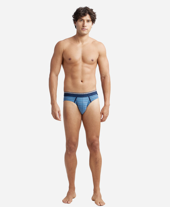 Super Combed Cotton Elastane Stretch Striped Brief with Ultrasoft Waistband - Blue Heaven