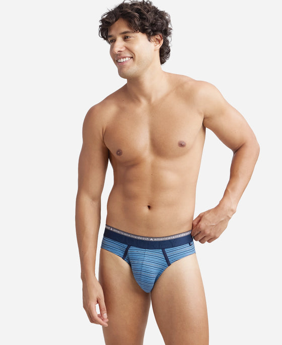 Super Combed Cotton Elastane Stretch Striped Brief with Ultrasoft Waistband - Blue Heaven