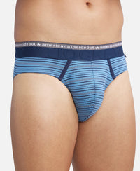 Super Combed Cotton Elastane Stretch Striped Brief with Ultrasoft Waistband - Blue Heaven
