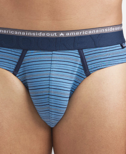 Super Combed Cotton Elastane Stretch Striped Brief with Ultrasoft Waistband - Blue Heaven