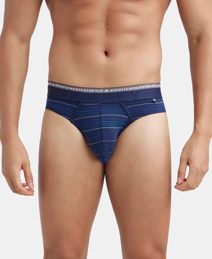 Super Combed Cotton Elastane Stretch Striped Brief with Ultrasoft Waistband - Navy-1