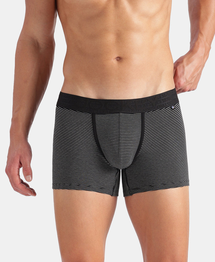 Super Combed Cotton Elastane Stretch Stripe Trunk with Ultrasoft Waistband - Black