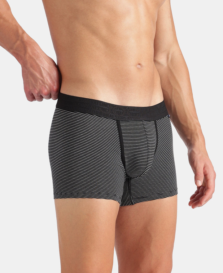 Super Combed Cotton Elastane Stretch Stripe Trunk with Ultrasoft Waistband - Black