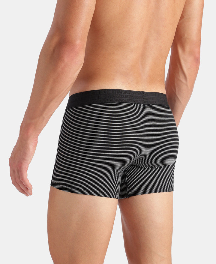 Super Combed Cotton Elastane Stretch Stripe Trunk with Ultrasoft Waistband - Black
