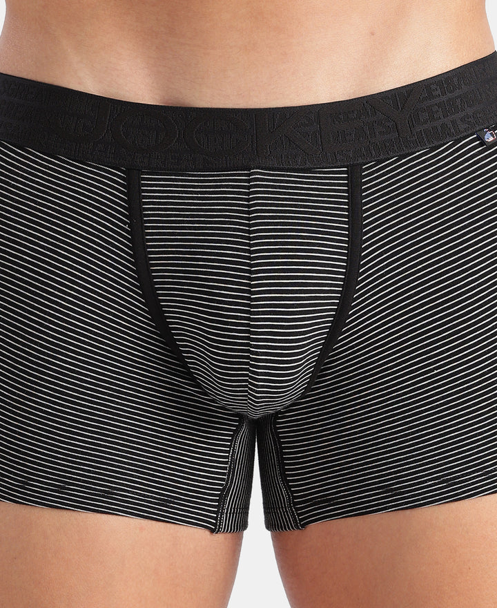 Super Combed Cotton Elastane Stretch Stripe Trunk with Ultrasoft Waistband - Black