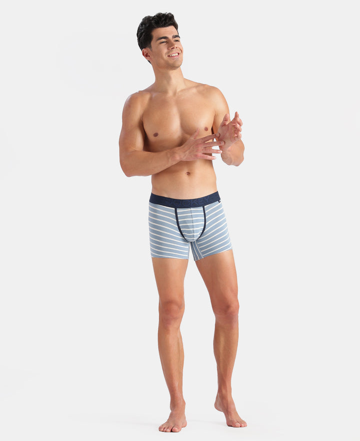 Super Combed Cotton Elastane Stretch Stripe Trunk with Ultrasoft Waistband - Faded Denim