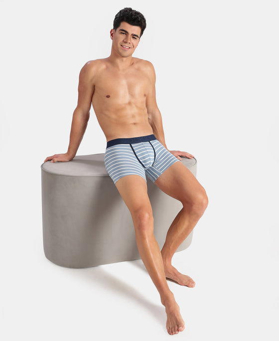 Super Combed Cotton Elastane Stretch Stripe Trunk with Ultrasoft Waistband - Faded Denim