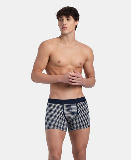 Super Combed Cotton Elastane Stretch Stripe Trunk with Ultrasoft Waistband - Mid Grey Melange