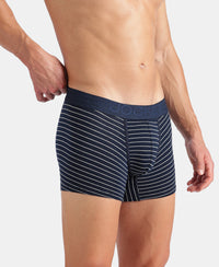 Super Combed Cotton Elastane Stretch Stripe Trunk with Ultrasoft Waistband - Navy