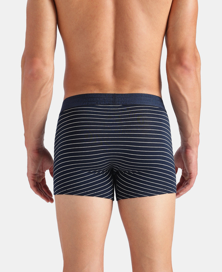 Super Combed Cotton Elastane Stretch Stripe Trunk with Ultrasoft Waistband - Navy
