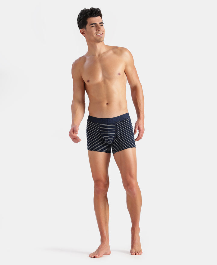 Super Combed Cotton Elastane Stretch Stripe Trunk with Ultrasoft Waistband - Navy