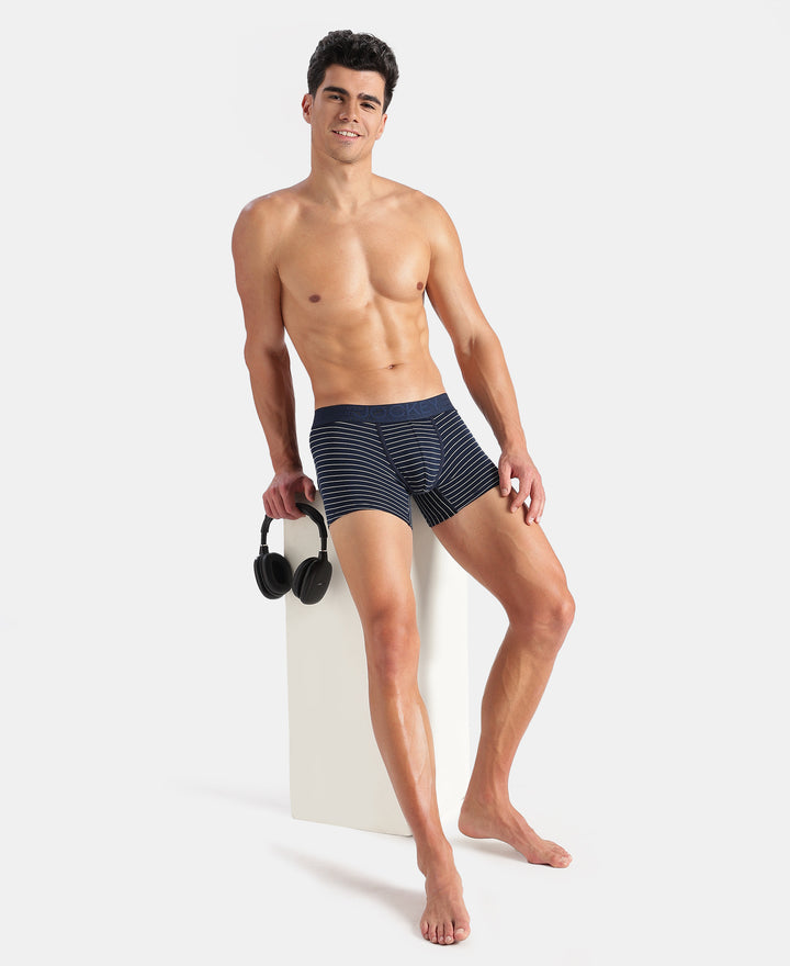 Super Combed Cotton Elastane Stretch Stripe Trunk with Ultrasoft Waistband - Navy