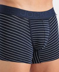 Super Combed Cotton Elastane Stretch Stripe Trunk with Ultrasoft Waistband - Navy