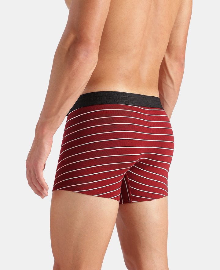 Super Combed Cotton Elastane Stretch Stripe Trunk with Ultrasoft Waistband - Red