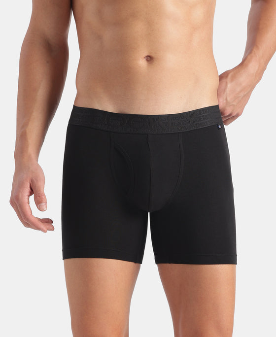 Super Combed Cotton Elastane Stretch Solid Boxer Brief with StayFresh Treatment - Black