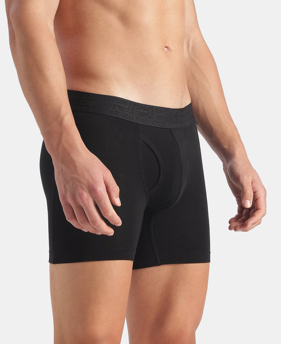 Super Combed Cotton Elastane Stretch Solid Boxer Brief with StayFresh Treatment - Black