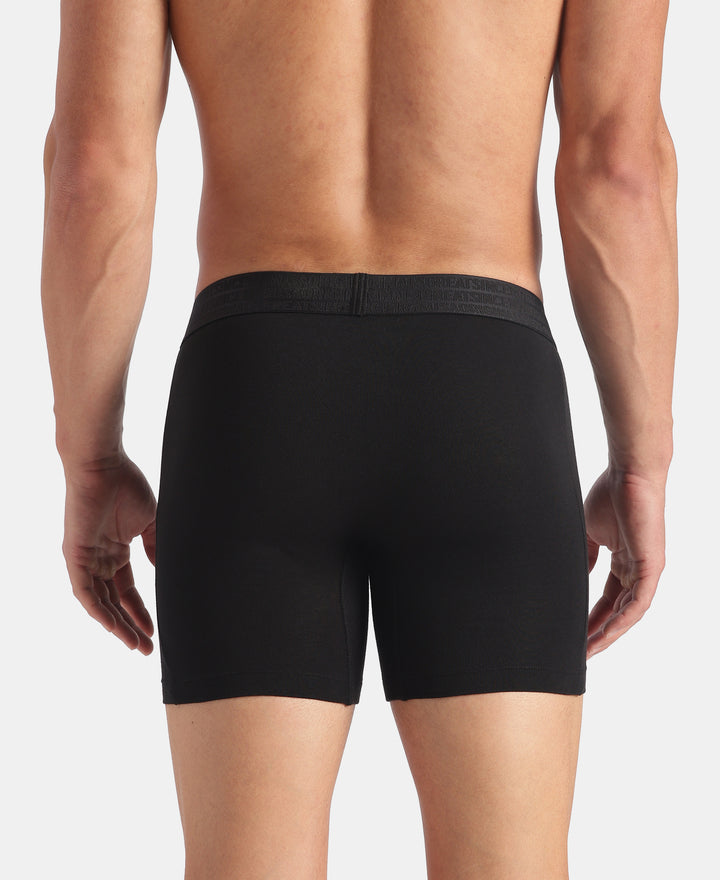 Super Combed Cotton Elastane Stretch Solid Boxer Brief with StayFresh Treatment - Black