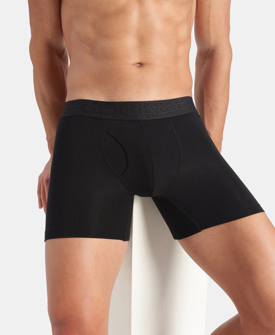 Super Combed Cotton Elastane Stretch Solid Boxer Brief with StayFresh Treatment - Black