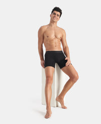 Super Combed Cotton Elastane Stretch Solid Boxer Brief with StayFresh Treatment - Black