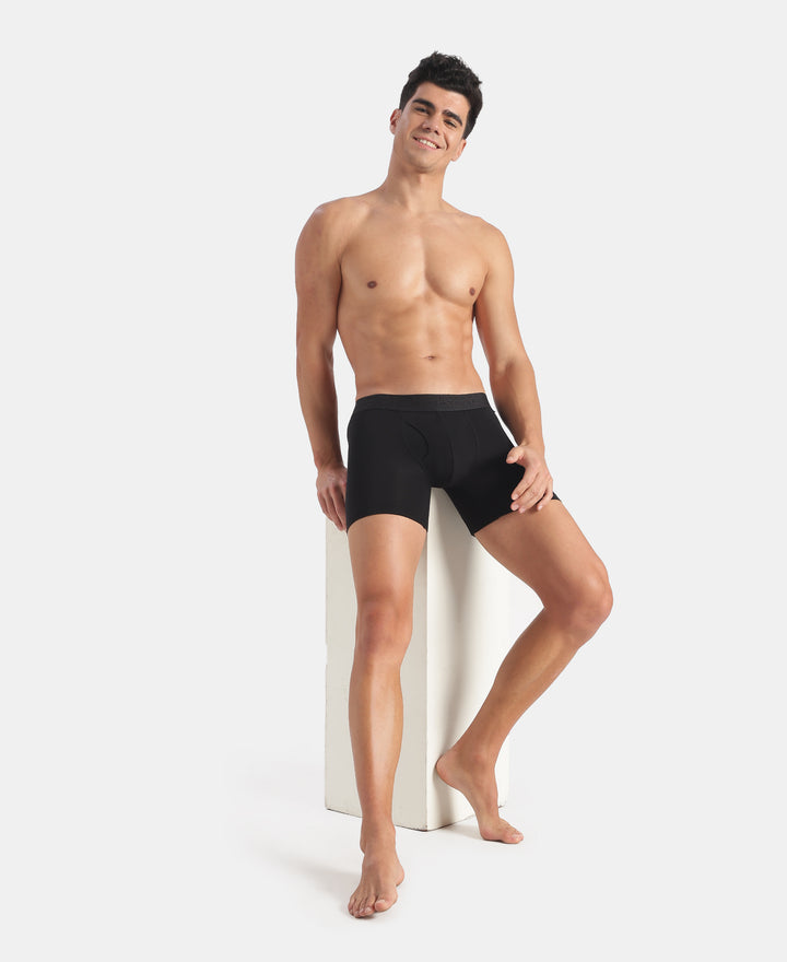 Super Combed Cotton Elastane Stretch Solid Boxer Brief with StayFresh Treatment - Black