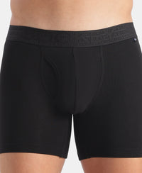 Super Combed Cotton Elastane Stretch Solid Boxer Brief with StayFresh Treatment - Black