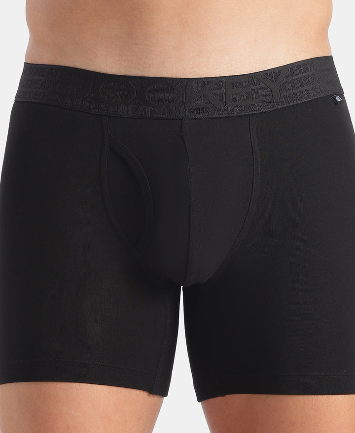 Super Combed Cotton Elastane Stretch Solid Boxer Brief with StayFresh Treatment - Black