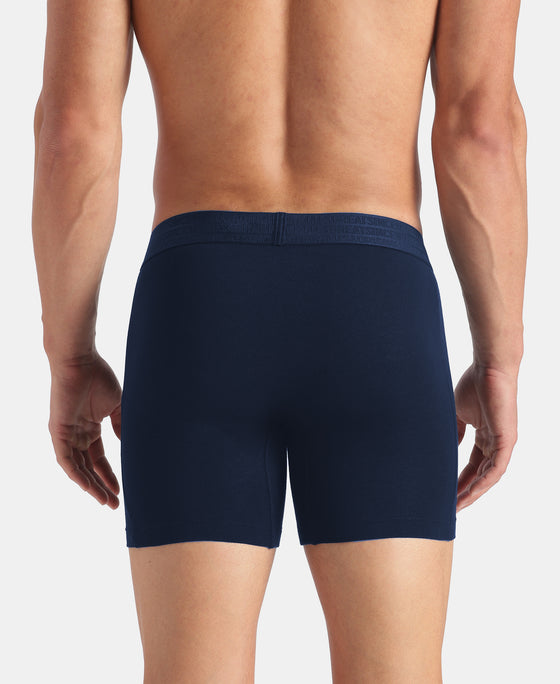 Super Combed Cotton Elastane Stretch Solid Boxer Brief with StayFresh Treatment - Navy