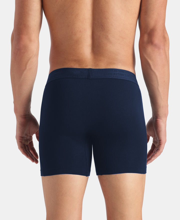 Super Combed Cotton Elastane Stretch Solid Boxer Brief with StayFresh Treatment - Navy