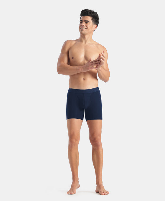 Super Combed Cotton Elastane Stretch Solid Boxer Brief with StayFresh Treatment - Navy