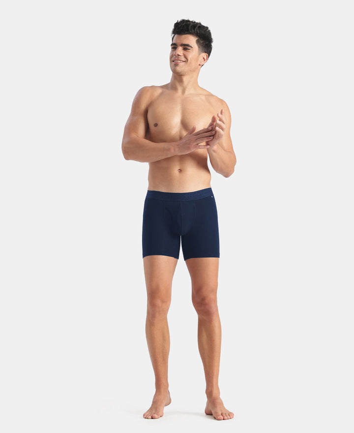 Super Combed Cotton Elastane Stretch Solid Boxer Brief with StayFresh Treatment - Navy