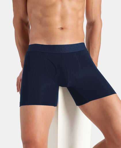 Super Combed Cotton Elastane Stretch Solid Boxer Brief with StayFresh Treatment - Navy
