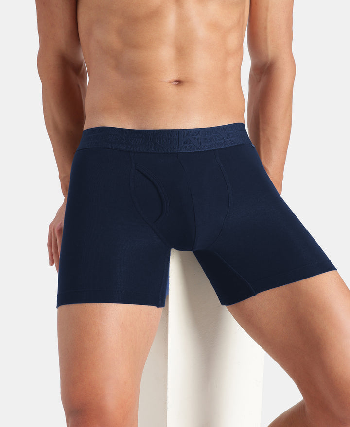 Super Combed Cotton Elastane Stretch Solid Boxer Brief with StayFresh Treatment - Navy