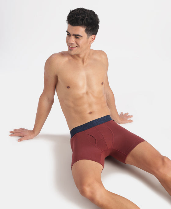 Super Combed Cotton Elastane Stretch Solid Boxer Brief with StayFresh Treatment - Port