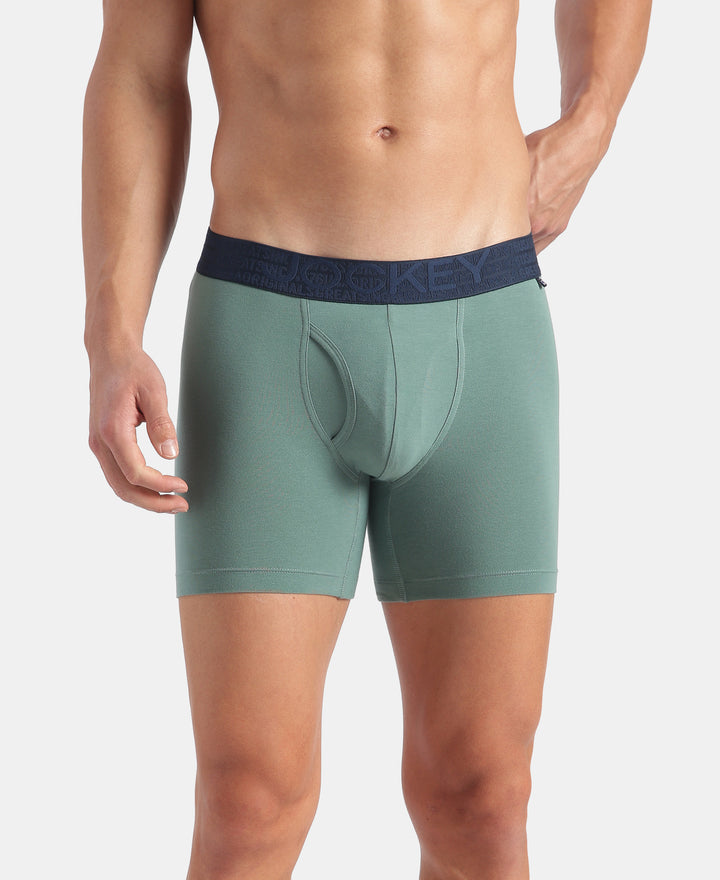 Super Combed Cotton Elastane Stretch Solid Boxer Brief with StayFresh Treatment - Sage Brush Green
