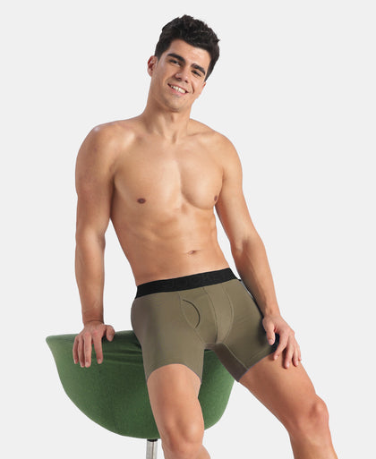 Super Combed Cotton Elastane Stretch Solid Boxer Brief with StayFresh Treatment - Earth