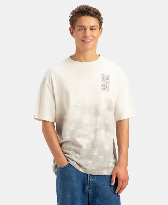 Super Combed Cotton Rich Graphic Printed Oversized T-Shirt - Almond Milk USA