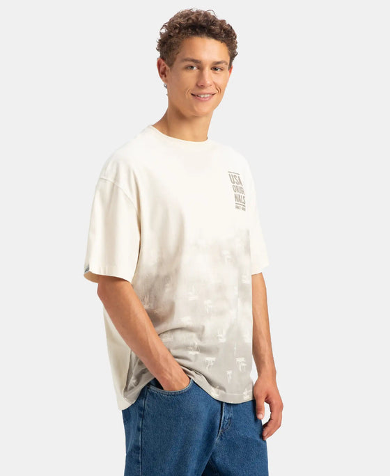 Super Combed Cotton Rich Graphic Printed Oversized T-Shirt - Almond Milk USA