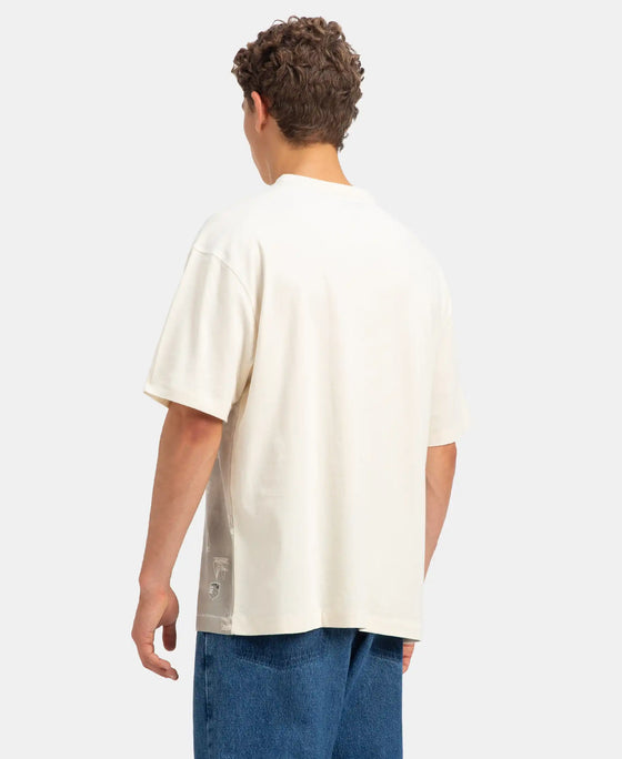 Super Combed Cotton Rich Graphic Printed Oversized T-Shirt - Almond Milk USA