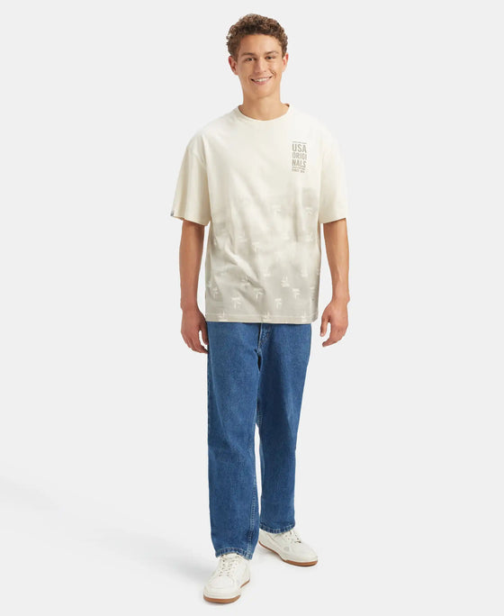 Super Combed Cotton Rich Graphic Printed Oversized T-Shirt - Almond Milk USA