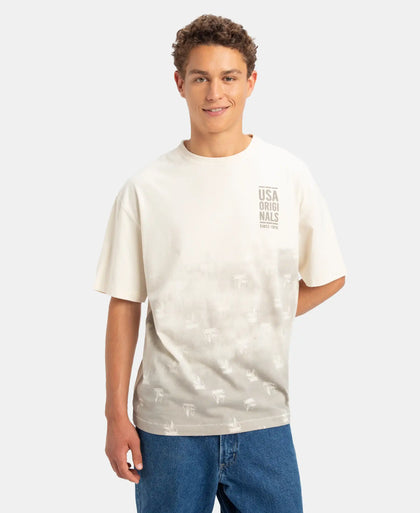 Super Combed Cotton Rich Graphic Printed Oversized T-Shirt - Almond Milk USA